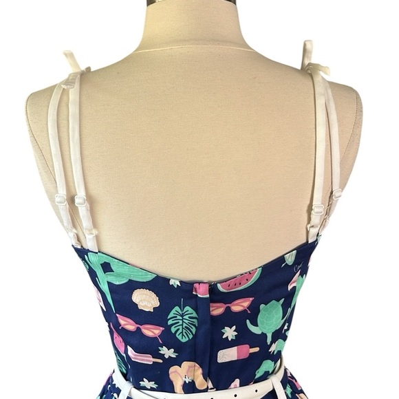 COLLECTIF Jade Summer Flamingo Swing Dress in Navy NWT Size XS - Picture 7 of 15